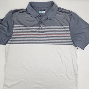 PGA Tour Men's XL Pro Series Golf Polo Shirt Gray White Striped Moisture Wicking